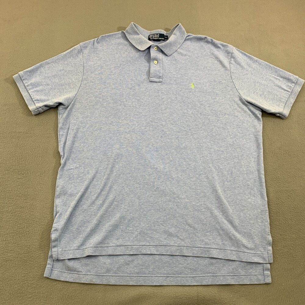 Polo Ralph Lauren Polo Shirt Mens XL Heathered Blue Soft Cotton Green Pony